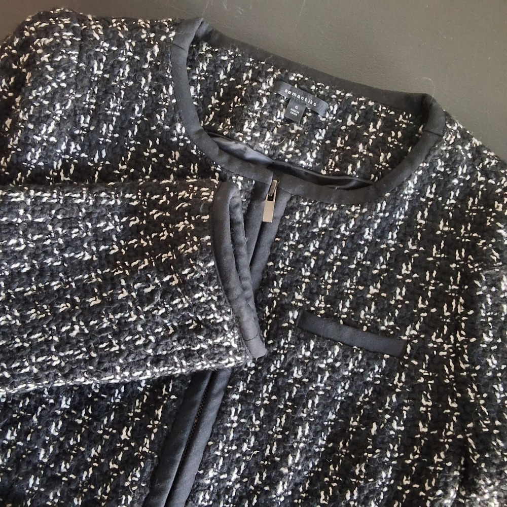 Semantiks Women 6 B/W Houndstooth Wool Blend Zip Jacket Office Workwear Casual